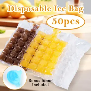 50 Counts Disposable Ice Cube Bags with Funnels, Stackable for Space-Saving Storage