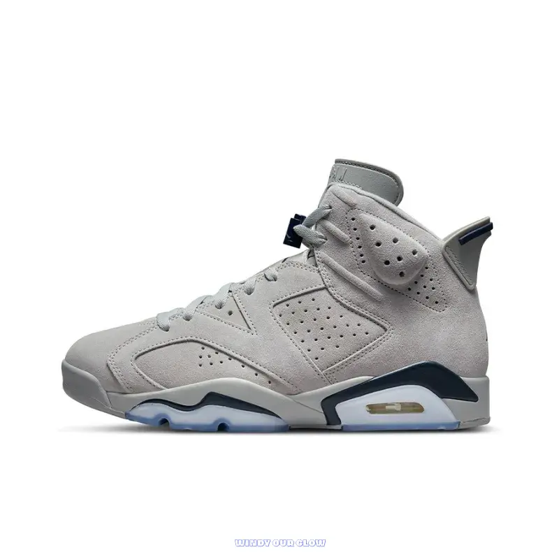 Light gray navy blue unisex high-top basketball shoes | suede perforated breathable upper | air cushion shock-absorbing non-slip sole | for sports training and daily street styling
