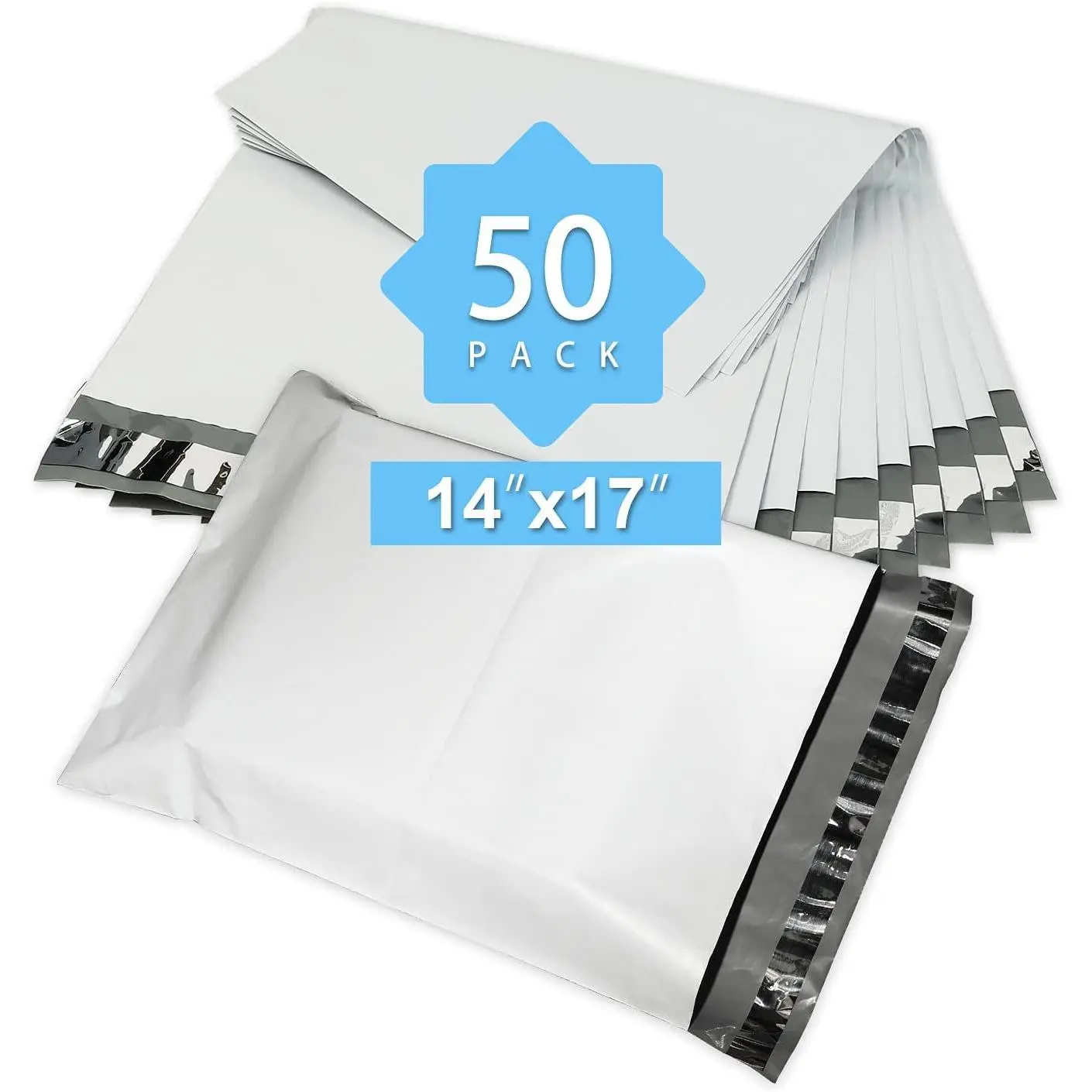 Reliable Mailer 14x17 Inch 50Pcs White Poly Mailers Bulk Envelopes Shipping Bags Self Seal Adhesive Waterproof and Tear-Proof Postal Expandable Polyethylene for Business Shipping Packaging