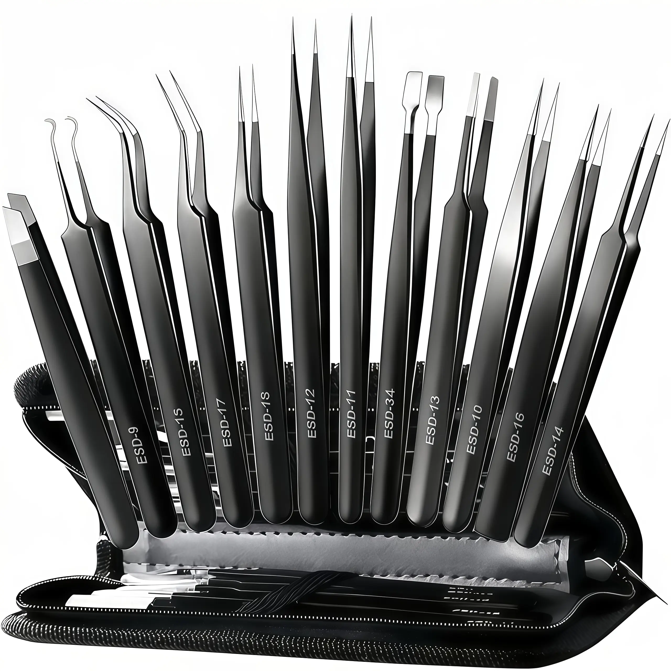 LMMAKE 12 PCS Precision Tweezers Set with Durable Storage Case - ESD Professional Tools for Eyebrow Shaping & Hair Removal, Ideal Personal Care Gift, Metal, Anti-Skid Handles, Long-Lasting, Multi-Use, Stamp, Cosmetic, Makeup, Esd Coating, Esd Finish