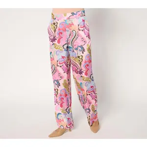 Susan Graver Regular Printed Stretch Satin Wide-Leg Pull-On Pants