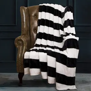 Flannel Throw Blanket, Super Soft with Black and White Chevron Pattern, 51x68 Inches