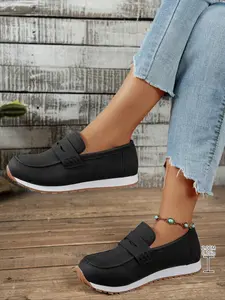 Comfortable Slip-On Style Loafers, Soft Rubber Sole Non-Slip Daily Commute/walking Shoes, PU Leather Casual Footwear for All Seasons
