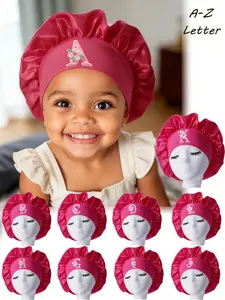 1PC  A-Z 26Letters  Princesses! Pink Letter Embroidery Hair Care Bonnet,Anti-Hair Tangling | Kids Satin Hair Care Sleep Bonnet 3-8Y Tangle Free Hair Hair Care Cap