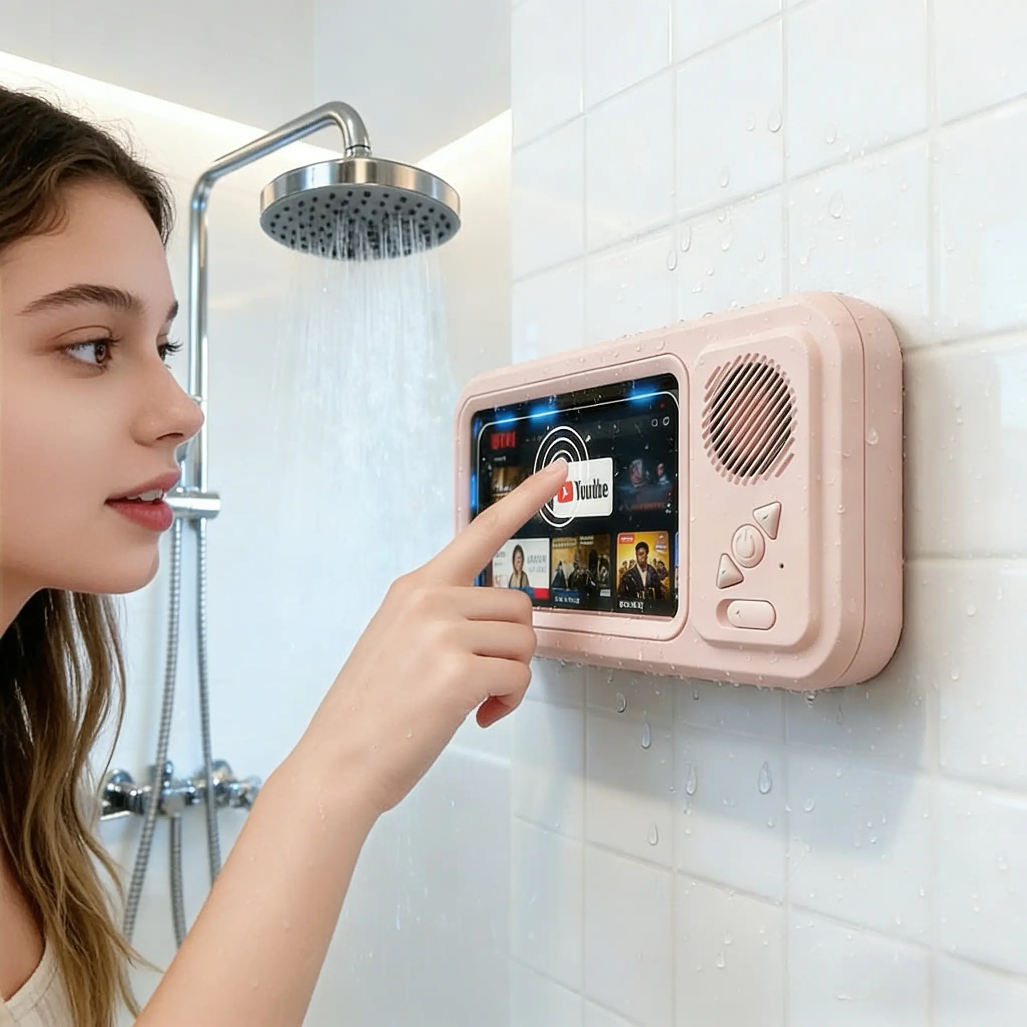 2026 New Waterproof Wireless Phone Holder Stand, 360° Rotatable Touchscreen Box, Portable Mini Bluetooth Speaker Cellphone Accessory for Bathroom Shower, Compact Mobile Tech Accessory, Accessories, Waterproof Box-White