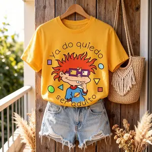 Women's Plus Size Vintage Crewneck Graphic Tee - Chuckie Rugrats "Ya No Quiero Ser Adulto" Oversized Cotton Fabric Top, Soft Breathable Casual 90s Nostalgia Womenswear tiktokshopspringglowup,summervibes