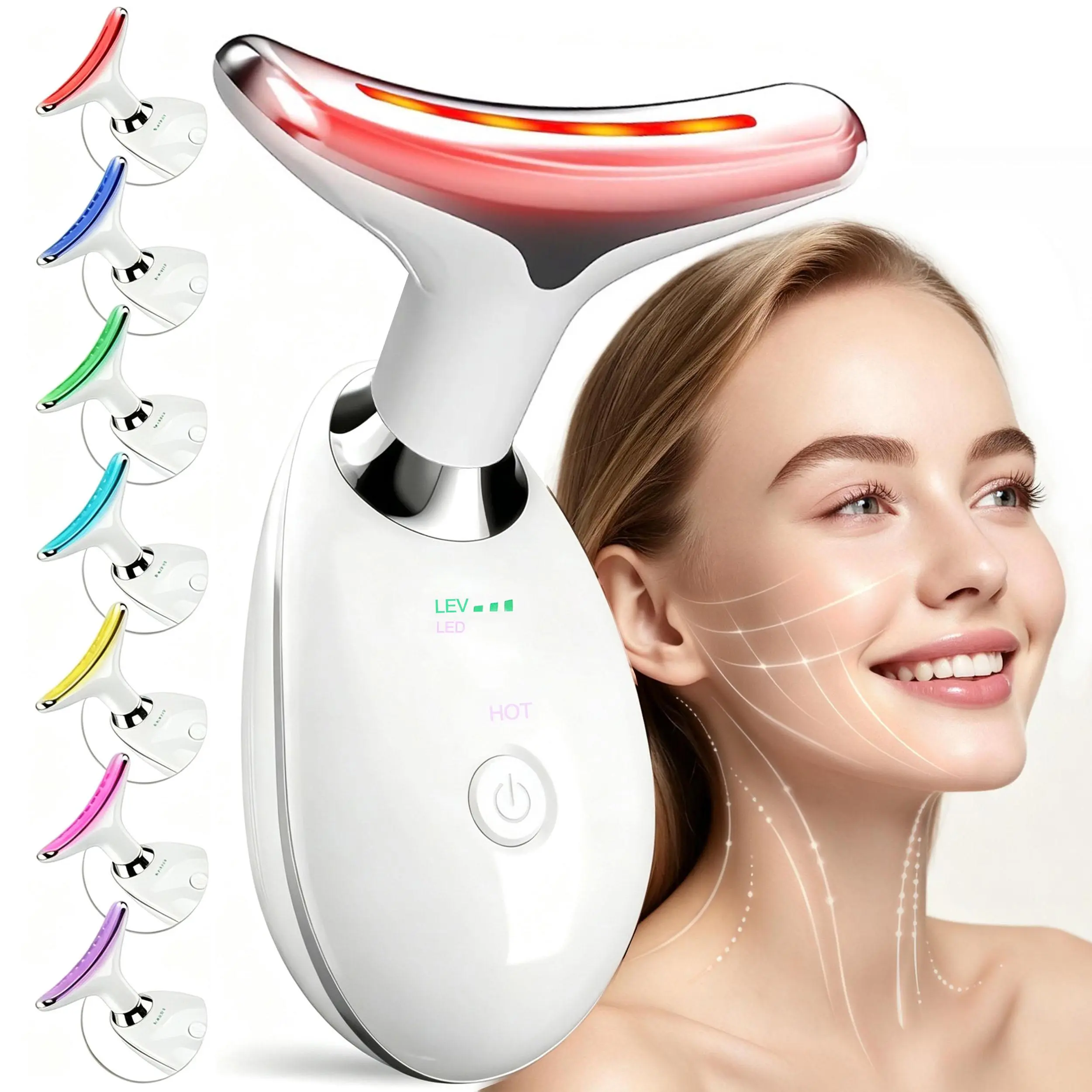 7 Color Facial Massager Tool, Facial and Neck Massager with7 LED Light, Skin Care Device, Portable Electric FaceMassage Device for Face & Neck & Leg, Gift for Women Mother