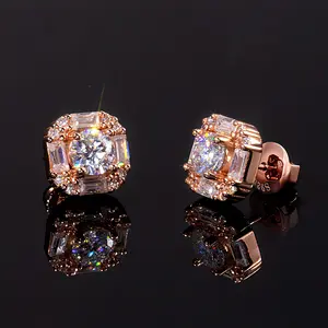 HELLOICE Moissanite Stud Earrings Round and Baguette Cut Earrings S925 Sterling Silver VVS D Color Synthetic Moissanite Earrings Jewerly Gift
