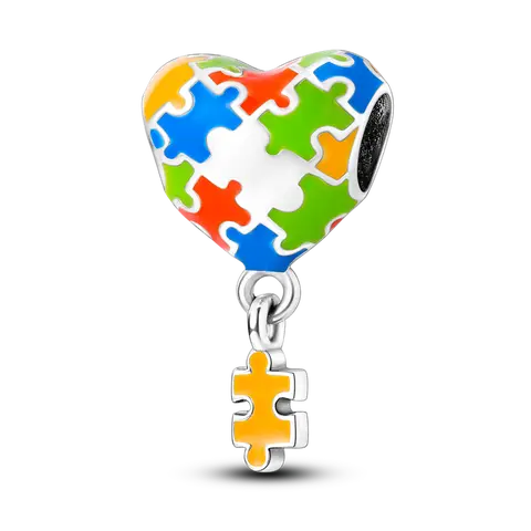 MULA Puzzle Piece Heart Jewelry Pendant, 925 Silver-Plated Enamel Dangle Charm for Pandora Bracelets, Personalized Friendship & Birthday Gift, Enamel Charms, Collectibles