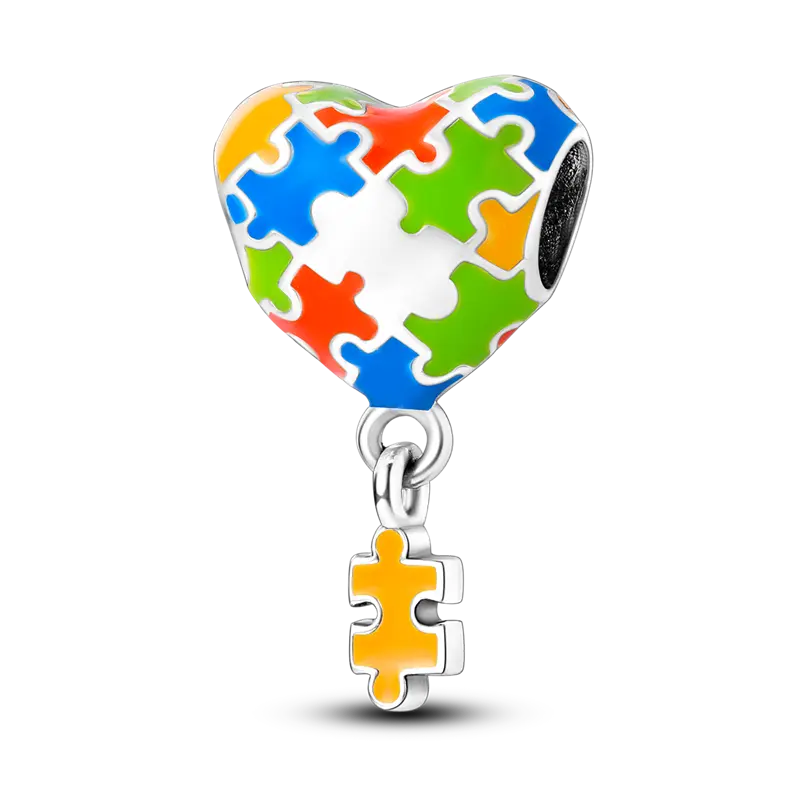 MULA Puzzle Piece Heart Jewelry Pendant, 925 Silver-Plated Enamel Dangle Charm for Pandora Bracelets, Personalized Friendship & Birthday Gift, Enamel Charms, Collectibles