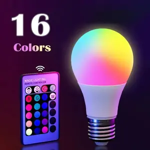 16 Colors RGB Bulb LED Multicolor Bulb 10W E27 220V Household Lighting Dimmable 24 Key Remote Control Smart Lamp Atmosphere Light