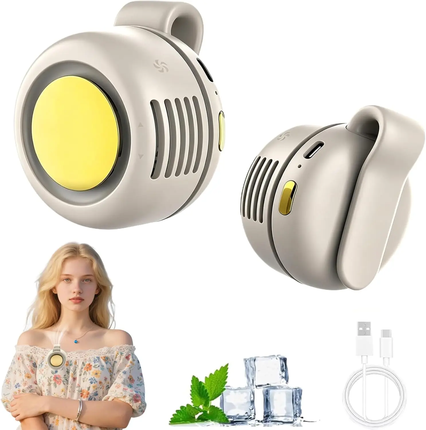 Clip On Fan,Portable Wearable Bladeless Fan,USB Rechargeable 360° Rotatable,3-Speed Silent Mini Personal Fans,Hands-Free Cooling Fan for Outdoor & Travel & Office,Ideal Gift