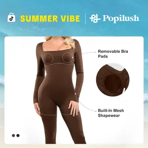 Popilush Long Sleeve Square-Neck Shapewear Jumpsuit