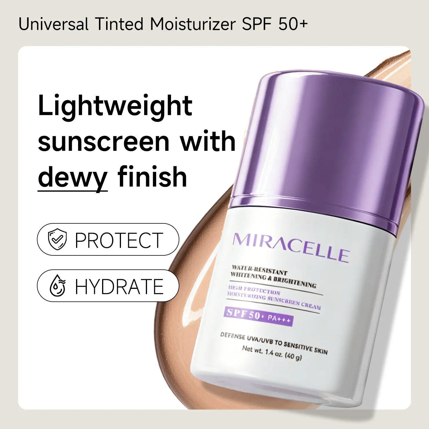 MIRACELLE Universal Tinted Moisturizer SPF 50 -1.4 fl oz Hydrate Skincare Hydrate Skincare Sunscreen Hyaluronic