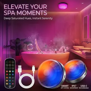 2-Pack Rechargeable Shower Light - IPX7 Waterproof RGB LED Bathroom Light with App Control. Magnetic Stick-on Wireless Night Light for Bathtub, Spa & Indoor Use lamp