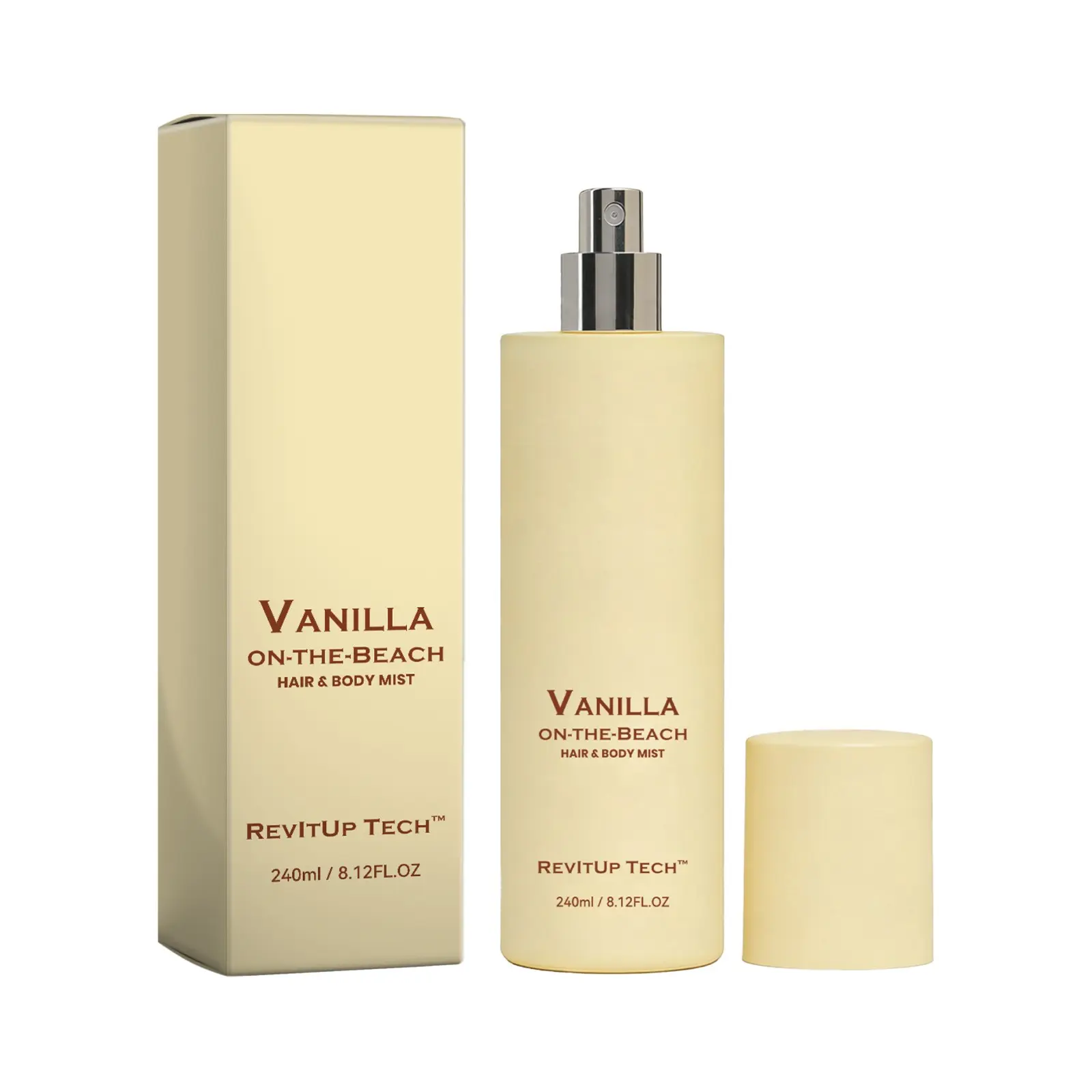 1pc 240ml Vanilla Beach Body Mist — Coconut Vanilla Scent featuring a sweet blend of coconut and vanilla. This portable fragrance spray is designed specifically for women and young ladies, perfect for daily wear, romantic dates, and travel.