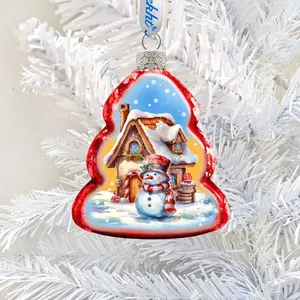 Designocracy 776033 Mercury Glass Ornaments, 3 x 2 in. Snowman & Christmas Cottage Themed, Festive Christmas Decoration & Holiday Gift