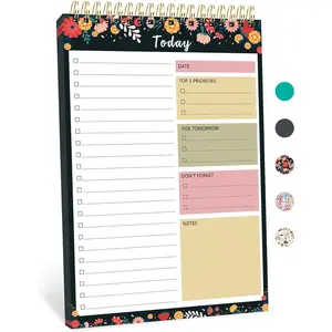 Notepad -  Notebook for Work with 52 Sheets, Undated Daily Planner  for  Productivity and Goal Achievement - Black Floral