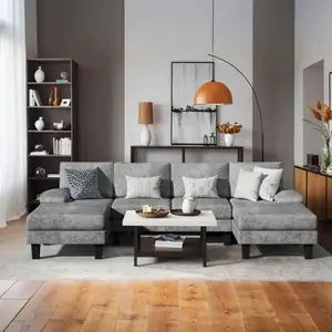 6-Seat U-Shaped Modern Modular Sectional Couch - Convertible Sleeper Sofa Bed with Adjustable Backrest, Quick-Setup Comfy Indoor Furniture for Living Room, Apartment Furniture
