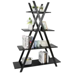 ZENSTYLE Modern A-Frame Wooden Ladder Bookshelf - 4-Tier Open Shelves Furniture for Living Room Storage, Interior Design & Organizing