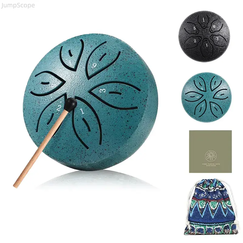 3-Inch 6-Note Mini Steel Tongue Drum, Waterproof Pentatonic Rain Drum, Portable Outdoor Hand Percussion Instrument for Garden Use, Drums