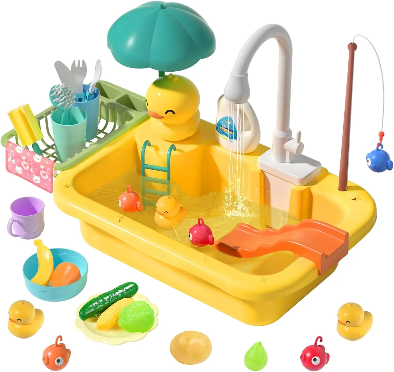 Cute Stone Sink Toys with Upgraded Electric Faucet Pool Floating Fishing Toys for Water Kitchen Set Toys Portable Pretend Play Dishes Play House, Dealsforyouday