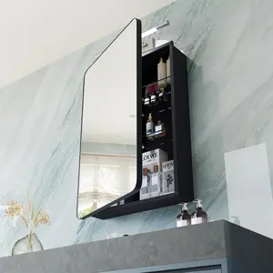 Black Medicine Cabinet with Mirror for Bathroom:16x24 Inch Small Mirrored Vanity Storage with Adjustable Shelves - Surface or Recessed Wall Mount - Matte Black Frame