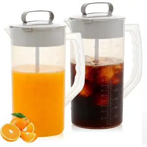 2PCS/SET 2 Quart/64oz Mixing Pitcher with Adjustable Plunger & Lid - BPA-Free, Drink Container for Juice, Formula, Tea - Wide Mouth, Easy Clean, Vortex Mixing Technolog