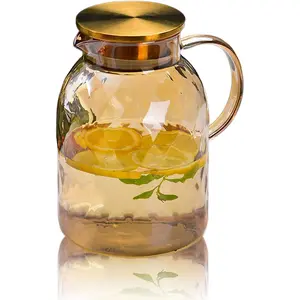 64 oz  Glass Pitcher with Lid and Spout Borosilicate Water Pitcher Bedside Water Carafe  Glass Jug for Juice Coffee Iced  Hot Cold Beverage Lemonade Fridge 1.8L
