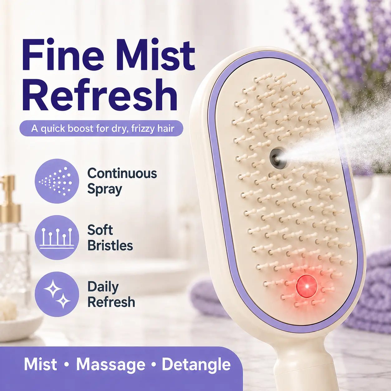 4-in-1 Red Light Scalp Massager Hair Brush with Aromatherapy Mist Spray, Electric Air Cushion Detangling Comb for Dry, Frizzy Hair, USB Rechargeable