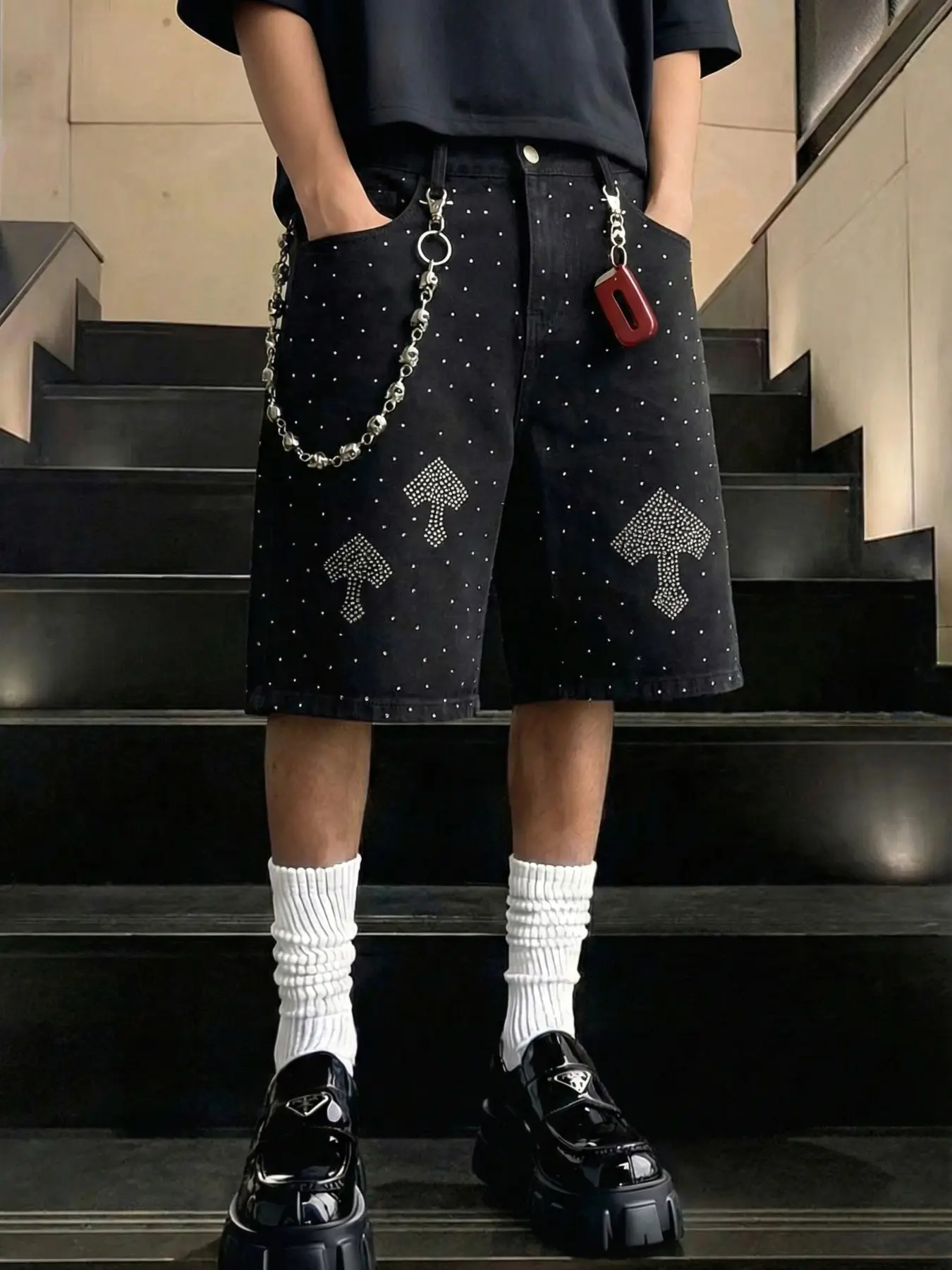 Men's Summer Casual Rhinestone Decorated Loose Shorts, Vintage Bling Crystal Jeans Shorts, Bedazzled Jorts, Y2K Street Style, Gift for Husband or Boyfriend, Streetwear, Menswear