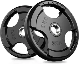 RitFit Olympic Rubber Grip Plates for Barbell, 2-Inch Weight Plates for Weightlifting and Strength Training in Home & Gym, Single, Pair and Sets(2.5/5/10/25/35/45 LB)