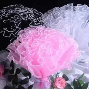 Flower Wrapping - Elegant Pink & White Ruffled Design for Bouquets and Decorations
