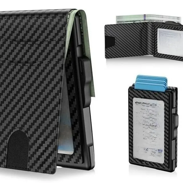 Wallet for Men - Pop Up Case, Cash Slot, and Credit Card Slot - Aluminum Wallet with Blocking, Minimalist Leather Wallet Front Pocket with ID Window