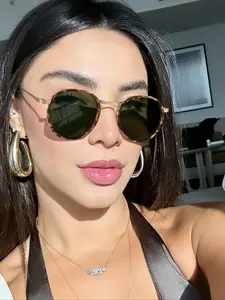 Women's Elegant Retro Tortoiseshell Round Frame Sunglasses, Fashionable High Quality Sunglasses, Lightweight Durable UV Protection, Perfect for Vacation Casual Wear & Gifts