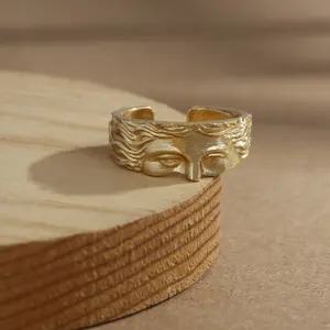 Niche Design Half Face Ring Fashion Trend Unisex Ring Engraved Open Ring Couple Style Personalized Retro Simple Gift