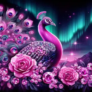 5D DIY Full Drill Round Diamond Painting - Diamond Art Kit Diamond Pattern Design Peacock, Rose, Aurora Mosaic, Canvas - DIY Decor, Home Wall Art, Suitable for Halloween, Christmas, Birthday, and Anniversary Gifts