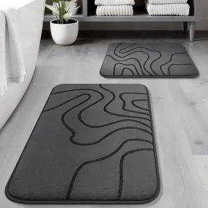 Memory  Bathroom Rugs Sets 2 count - 1" Thick Ultra Soft Absorbent Bath Mat Set, Non-Slip Machine Washable Bath Rugs for Bathroom, Tub and Shower,  Decor (32"x20"+24"x17", Dark Grey)