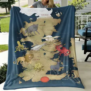 Buffalo Games Game of Thrones Map Print Blanket, Soft Warm Sofa Bed Office Throw, Ideal Gift for Game Fans, Small Cover Nap Blanket