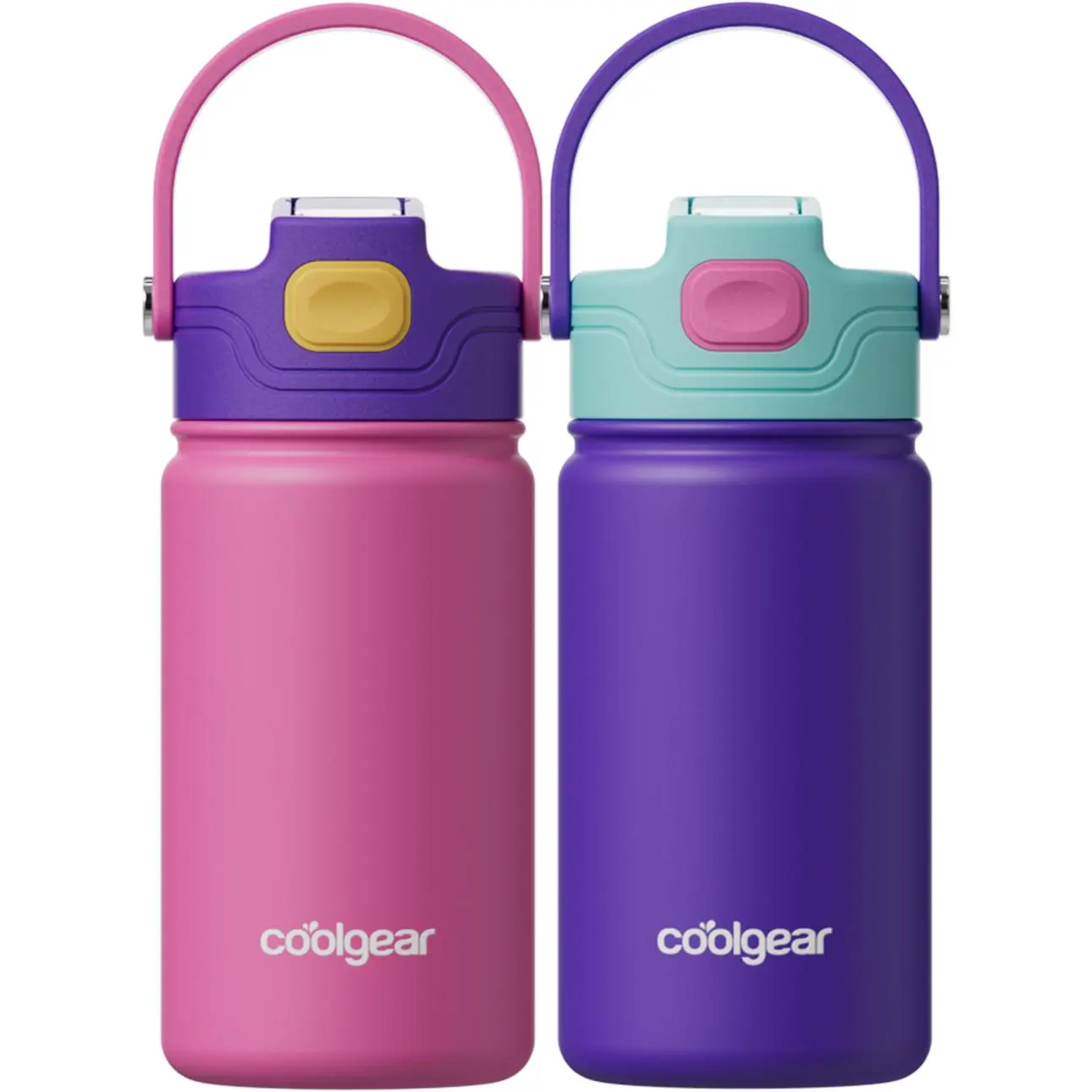 COOL GEAR 2-Pack 12 oz Portable Journey Stainless Steel Flasks, Reusable Water Bottles with Handle, BPA Free
