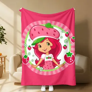Viral Retro Strawberry Shortcake Flannel Throw Blanket, Cute Pink Strawberry Printed Soft Cozy Blanket, Trendy Coquette Aesthetic Room Decor, Warm Nostalgic Comfort Blanket, Ideal Gift for Birthday Holiday & Daily Sweet Surprise