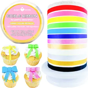 Edible Ribbon, Edible Bow for Cake Cupcake Pastry Dessert Decorations Toppers and Cake Borders 330.7in L x 0.78in W (Metallic Finish)