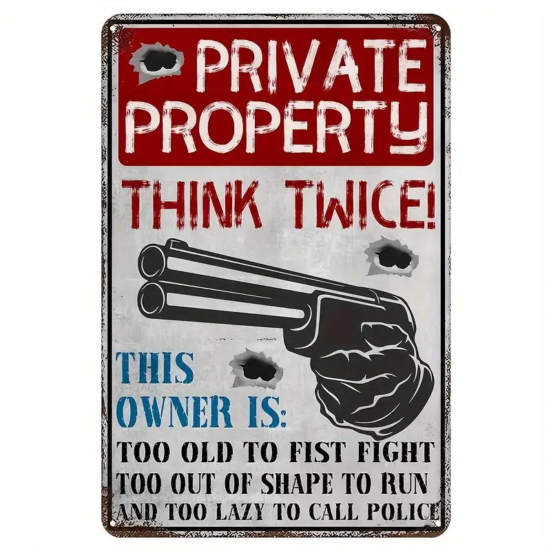 VintageMetalWarningSign,8x12InchesBewarePropertyProtectionPlaqueforHomeKitchenYardBarCafeClubCaveWallDecoration