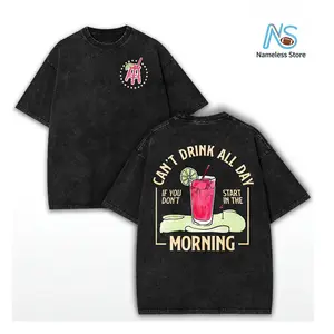 Men's Retro Y2K Style "Can't Drink All Day" Double-Sided Printed Cotton T-Shirt-Black, Loose Version, Short Sleeves, Round Neck, 100% Cotton, Casual Season Shirt, Machine Washable.