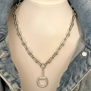 The Becki Necklace White Gold Plated Pave Horsebit U-Link Chain Necklace with Elegant Design