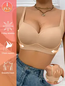 1 PCS Women's Seamless Push Up Bra, Chic Smooth U-Shaped Back Beauty, Soft Support Full Coverage, 4-Way Stretch Adjustable Straps, Body Shaping Underwear S-2XL