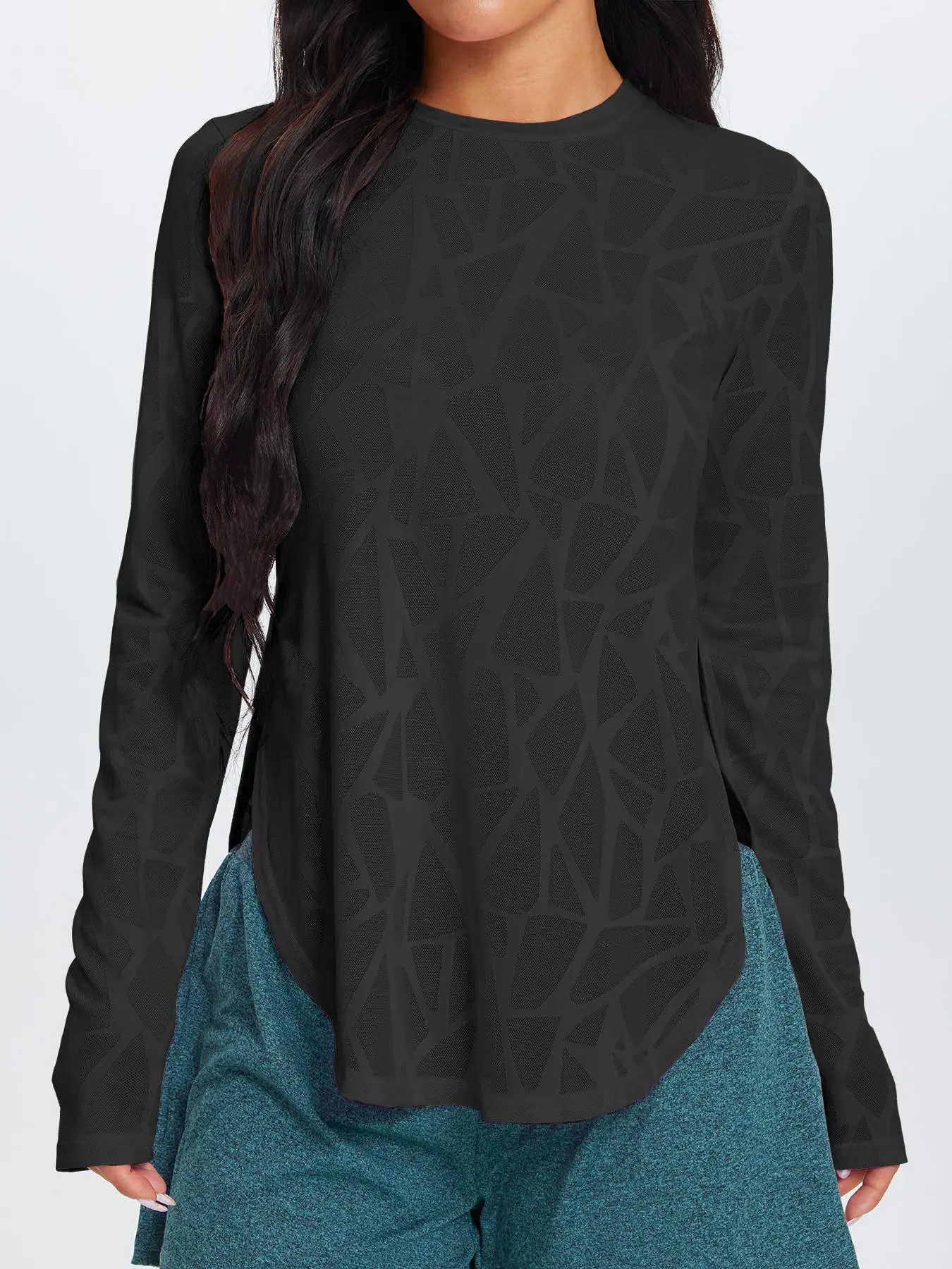 Women's Loose-Fit Long Sleeve Breathable T-Shirt, Irregular Design for Outdoor Activities, Perfect for Hiking and Gym Workouts, Athletic Yoga Tops, Activewear Tee, Workout Clothes