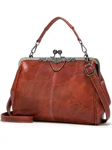 Vegan Leather Vintage Frame Bag for Women 2026, Elegant Kiss Lock Casual Crossbody Handbag with Large Capacity, Trendy Doctor Bag Style Purse, Chic Office Commuter Shoulder Bag, Anniversary Gift for Her