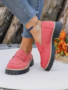 Women's Fashionable Chain Decorated Western Slip on Loafers, Casual Comfortable Thick Sole Loafers for Daily Wear, Lightweight Breathable Shoes for All Seasons