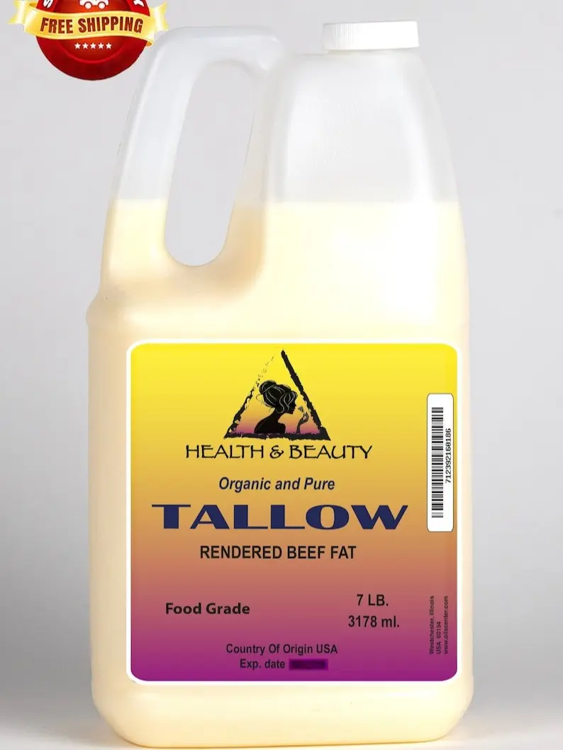 7 Lb, 1 gal TALLOW Organic Grass-Fed Rendered BEEF FAT All Natural Deodorized 100% Pure